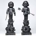 Henry linder american 18541910 two works boy andiron 1896 bronze signed and dated hl 1896 with foundry mark roman bronze works new york 23 12 high girl andiron 1896 bronze signed a