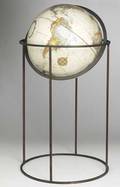 Style of paul mccobb  paper on wood and brass globe stand 19741993 unmarked 37 x 20