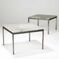 Florence knoll knoll pair of polished steel side tables with white marble tops 20 12 x 30 sq
