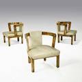 James mont three occasional chairs in polychrome finish and vinyl upholstery one chair marked with fabric label fashioned by james mont 27 x 23 12 x 23