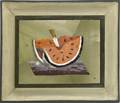 Richard blow montici pietra dura picture of watermelon framed inlaid signature and made in italy 1955 plaque 6 x 7 34