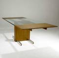 Vladimir kagan cubist walnut steel and glass extension dining table unmarked open 29 x 92 x 38 34 closed 49 34 wide