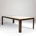 Vladimir kagan large lacquered dining table with inset beige top and exotic wood frame 1977 29 x 96 x 48