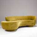 Vladimir kagan cloud sofa with ochre velvet upholstery single plexiglass and two drumshaped supports 1960s 28 x 96 x 30