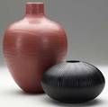 Massimo micheluzzi two battuto carved glass vessels murano 20012 each signed and dated 4 12 x 6 14 10 12 x 7