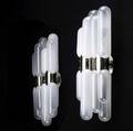 Leucos pair of fused glass wall sconces of varying opalescence chrome frames unmarked 22 x 8 x 5