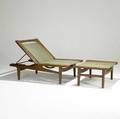 Hans wegner getama adjustable oak lounge chairdaybed and matching ottoman both with original spring covers and blue wool cushions unmarked daybed 34 x 30 x 49
