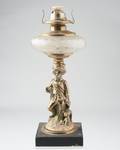 Oil Lamp With Figural Brass  Stone Base