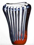 Richard royal tall cased and ribbed glass vase 1987 signed and dated 17 12 x 13 12
