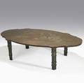 Philip  kelvin laverne bronze coffee table etched with angels and clouds signed philip kelvin  laverne 16 34 x 60 12 x 31 14