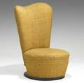 James mont tallback chair with original wool upholstery on black lacquered base unmarked 44 12 x 27 x 29