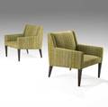Edward wormley dunbar pair of upholstered mahogany lounge chairs c 1960s brass d tag 32 x 28 x 38 12