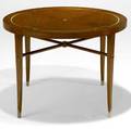 Tommi parzinger mahogany center table with pewter inlay brass overlay to legs unmarked 29 12 x 40