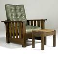 Jm young morris chair together with an arts and crafts footstool unmarked 39 x 31 x 36 12
