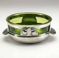 Archibald knox liberty  co tudric pierced pewter fruit bowl original james powell green glass liner stamped tudric 03230 and registration mark 4 x 9