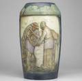 Elvir otto attr riessner  kessel amphora ceramic floor vase with peasants and landscape ca 1909 stamped amphora austria crown 18 14 x 10