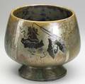 Clement massier footed jardiniere with butterflies interior completely decorated factory drainage hole some wear and small flake to hole signed clement massier golfe juan 9 12 x 11