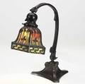Handel copper bronze and polychrome slag glass desk lamp in tropical design shade stamped handel 15 12 h shade 6 dia