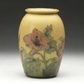Clara lindeman rookwood decorated mat ovoid vase with hibiscus 1925 flame markxxv2899artists cipher 9 14 x 6