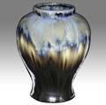Fulper large baluster vase frothy glaze over cats eye flambe raised vertical racetrack mark 12 x 9