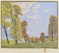 Gustave baumann color woodblock print on oatmeal paper indiana red gum trees framed pencil titled and signed chop mark 24126 image 9 x 10 34