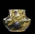 George ohr squat vessel spongedon green glaze on amber ground stamped ge ohr biloxi 3 x 4