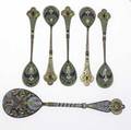 Russian enameled silver art nouveau spoons five 4 18 demitasse spoons with champleve and pliqueajour decorations 84 silver 6 spoon with cloisonne and champleve shaded enamel 88 silver 43 ot