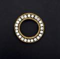 Diamond circle brooch 18k yg with twentyfive fine brilliant cut diamonds approx 25 cts tw in wg heads and yg cut wire rims ca 1960 132 gs 1 14 dia