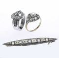 Edwardian and art deco diamond jewelry three pieces edwardian platinumtopped 14k yg diamond and pearl ring eight oec diamonds 1 ct tw size 7 34 edwardian platinumtopped linear brooch with fiv