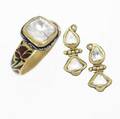 Jaipur diamond  enameled gold ring  earrings 22k suite from india a ring with multihued champleve enamel and foilbacked square diamond 69mm x 7mm size 7 1 contra enameled pendant and earring