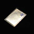 Gemset 14k yg cigarette case spot hammered surface with sapphire flower and rose cut diamond leaves 704 gs 3 14 x 2 14