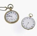 Two gold pocket watches hamilton model 950 16 size 23 jewels lever set 5 adjustments serial 775580 enameled porcelain face with arabic markers auxil seconds 14k keystone case ca 1907 the