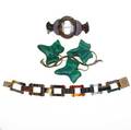 Three pieces of 10k  sterling victorian hardstone jewelry scotch agate sampler link bracelet 10k yg 7 x 58 inlaid shaped scotch agate brooch sterling 2 58 inlaid shaped malachite ivy vin