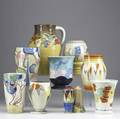 Ten pieces of clarice cliff rhodanthe sunrise 8 vase 4303 pansy bonjour 8 vase 362 2 tight interior body line a few paint flakes blue chintz 8 vase 452 inspiration 7 vase 353 burst gla