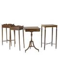 Three english side tables and one sewing table 18th19th c one stretcher missing largest 17 14 x 17 34 x 20 12