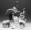 Six glass elephants 20th c signed daum france two signed baccarat and three others all clear glass tallest 14