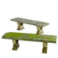 Pair of marble top garden benches on cement bases 20th c one with corner damage 18 x 66 x 20