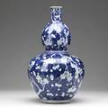 Chinese blue and white double gourdshaped porcelain vase 19th20th c floral decorated on cobalt background unmarked 19 12