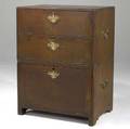 English campaignstyle chest 19th c two section three drawer chest with brass handles in camphor wood 21 x 30 x 42