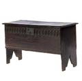 Blanket chest in oak 18th c with bootjack ends and chipcarved front 23 14 x 40 12 x 16