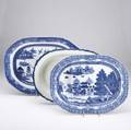 Three platters all 18th19th c grouping includes leeds and two english blue and white with damage largest 20 x 15 12