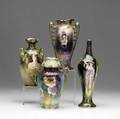 Four vases by royal bonn germany 20th c three portrait vases and one with floral decoration tallest 11 12