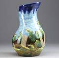 Claude renoir pottery vase 20th c abstract landscape scene in shades of blue and brown rim flake signed marked 141 france 13 14