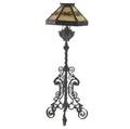 Wrought iron piano lamp with pink slag glass shade 19th c 62 x 23 x 23