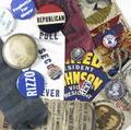 Collection of political campaign memorabilia george washington stevensgraph bookmark 1909 william penn party silk pin 1905 lincoln party silk bookmark several theodore roosevelt photo pinbacks a