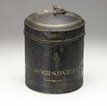 English barrister wig in 19th c toleware box the name gardner s bazleye in gilt stenciling box 11