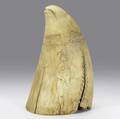 Scrimshaw on whales tooth 19th c depicting the sailing ship canada on one side and nude woman on reverse with eagles and banners 5