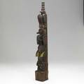 Northwest coast totem pole north america carved wood with various avian anthropomorphic and geometric designs accented with polychrome colors well handled 29