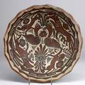 Santo domingo pottery bowl new mexico large terra cotta vessel with scalloped rim and tripod legs painted with an ornate red and white design with various zoomorphic images in geometric motifs 5