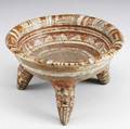 Mixtec tripod bowl mexico ad 13001500 painted and incised terra cotta vessel with zoomorphic legs dendrite deposits evident intact with no restoration provenance sebastian fernandez new york